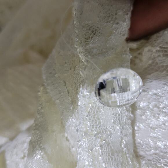 Vintage Lace Midi Dress White Ivory Button Front 80s Sheer Corset Lacing Medium - Picture 14 of 16